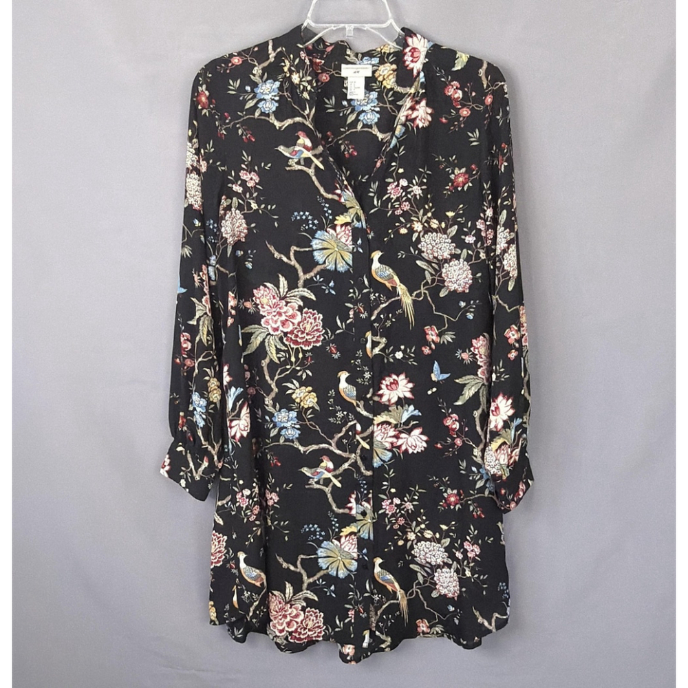 GP & J Baker X HM Dress Size 8 Black Floral Bird Print‎ Tunic Whimsigoth